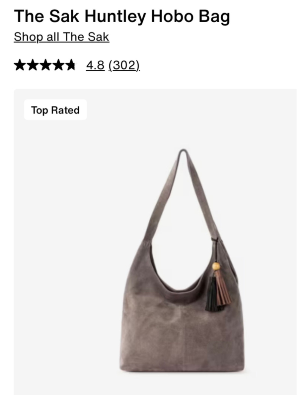 The Sak Huntley Suede Hobo Bag One Size Mushroom Grey NWT!